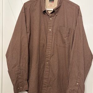 Haggar Forever New Wrinkle Free Men’s Brown Checkered Long Sleeve Shirt